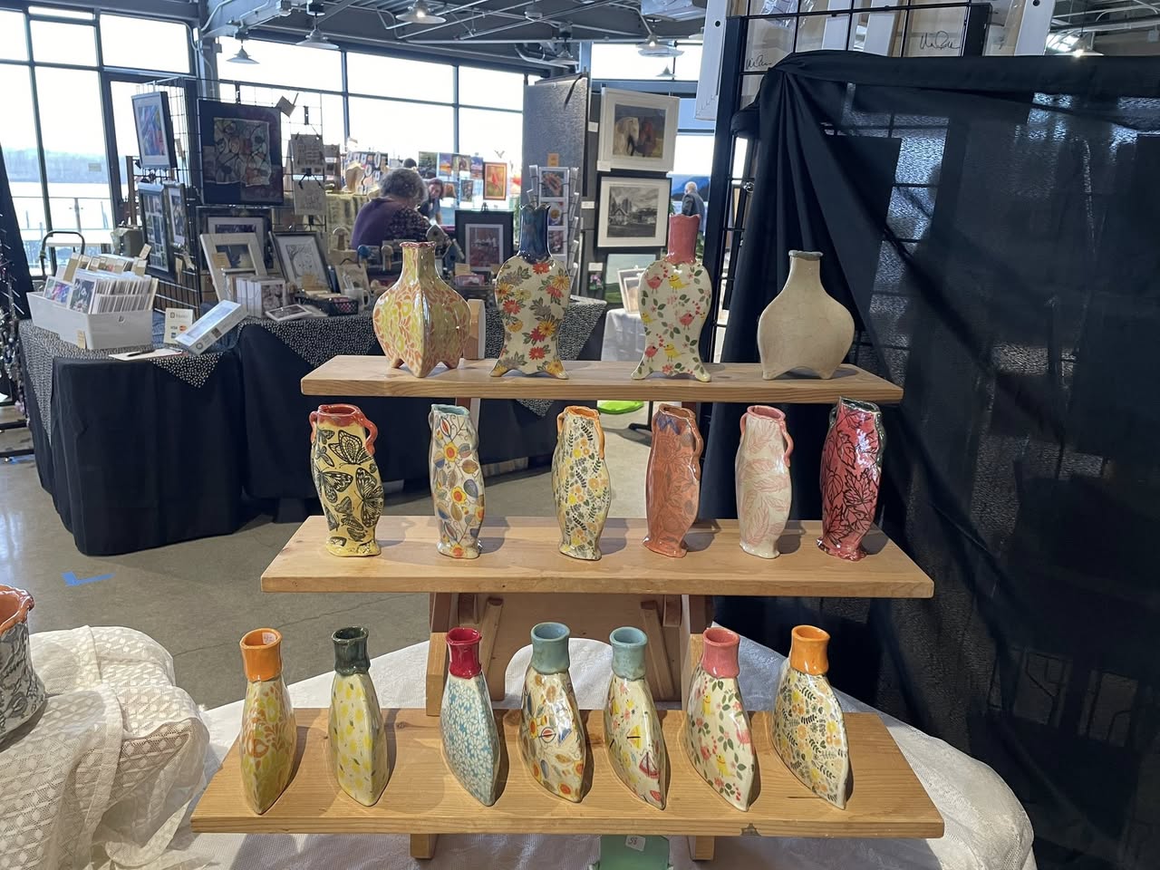 Vases on display at art market